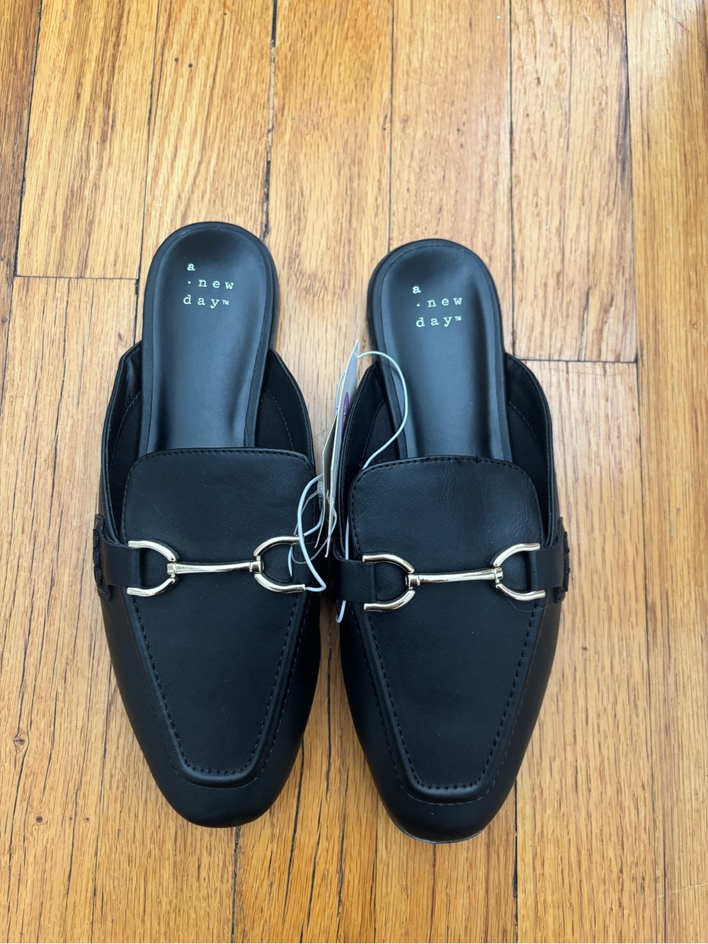 a new day Black Slip-On Loafer Mules with Silver Bit